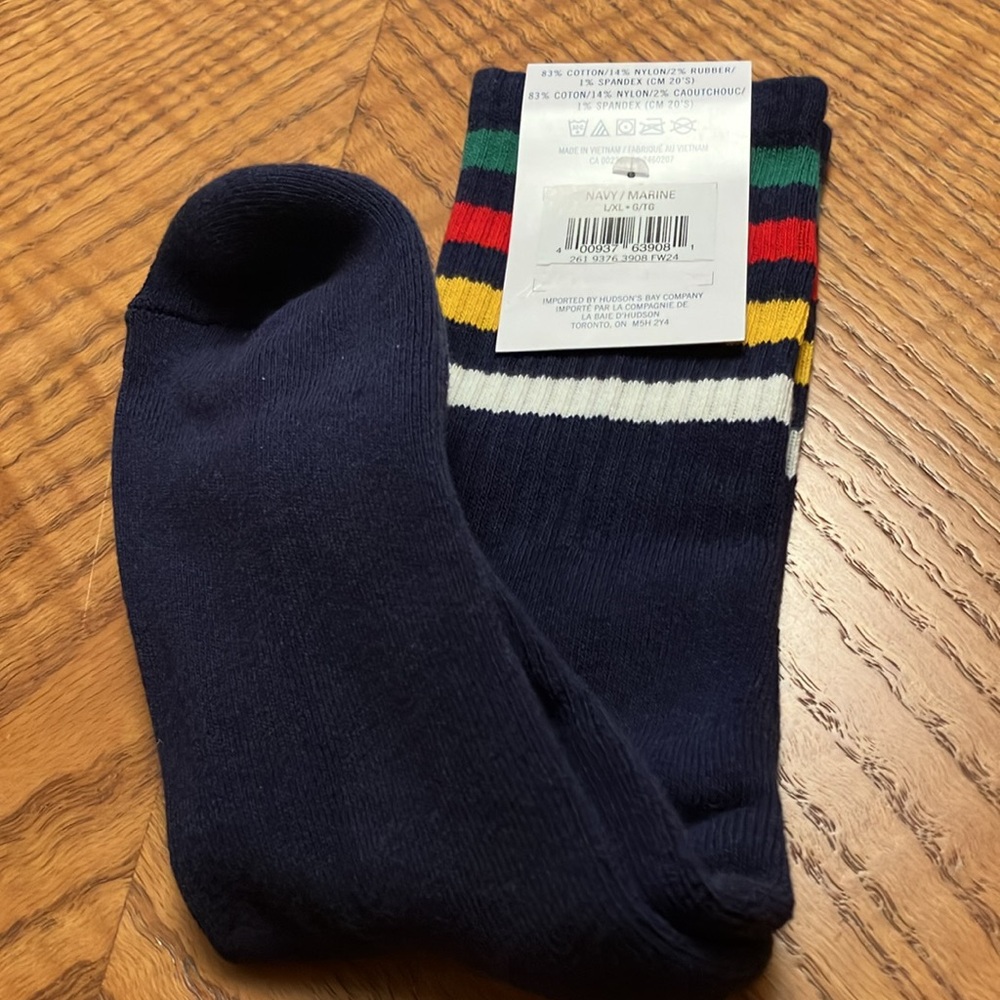 HBC Stripes Navy Blue Crew Socks with Striped Design. - Picture 4 of 5